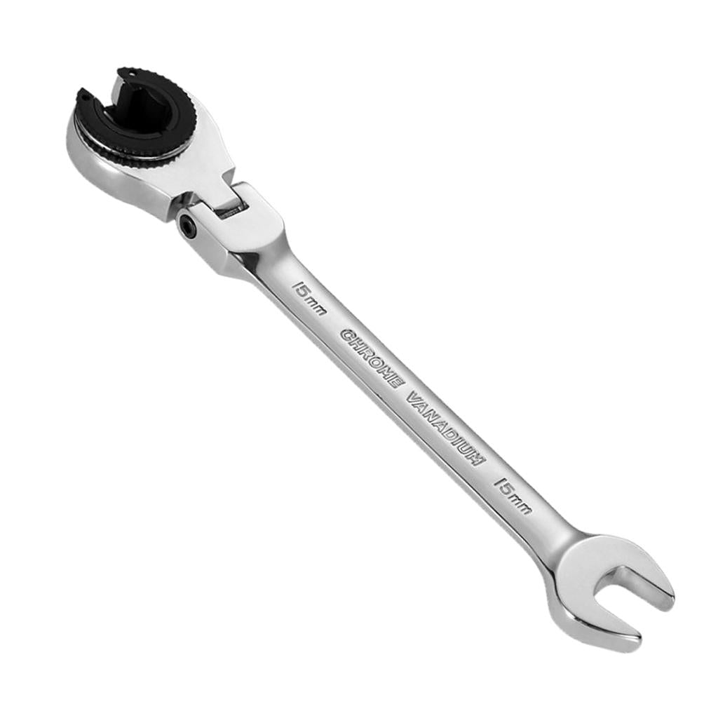 Tubing Ratchet Wrench Horn Flexible Head 72 Tooth Alloy Steel Repair Tool 15mm