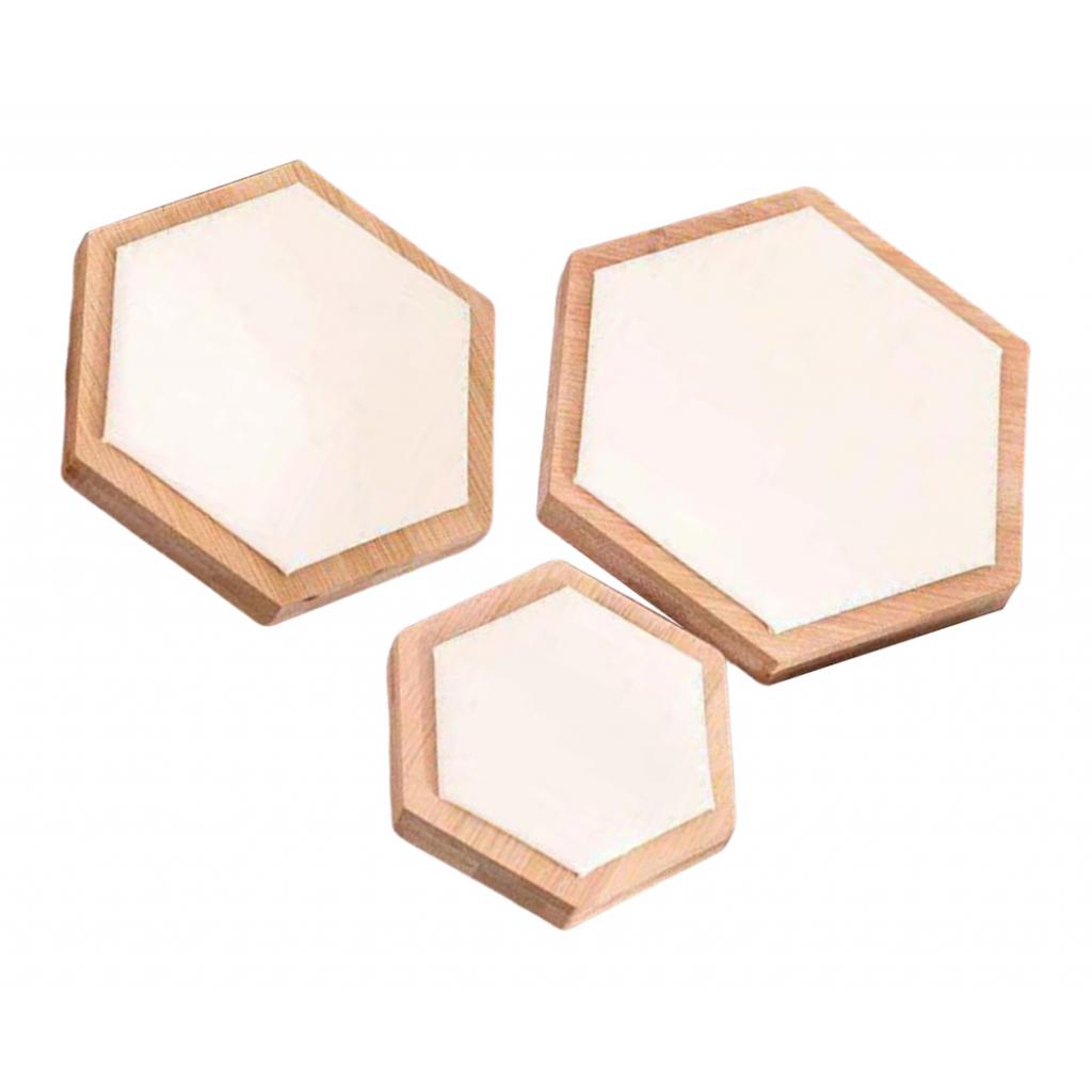 3pcs Wooden Jewelry Showcase Earrings Necklace Display Holder  White Leather