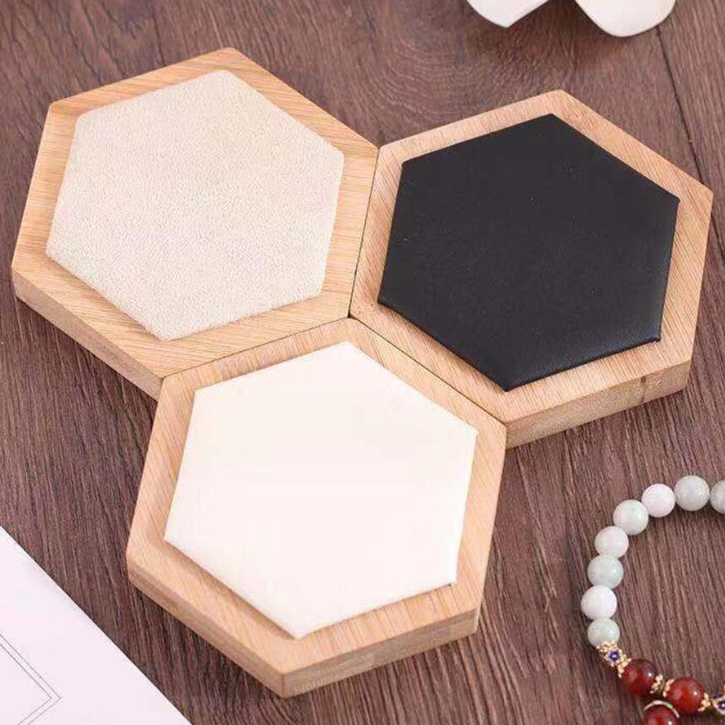 3pcs Wooden Jewelry Showcase Earrings Necklace Display Holder  White Leather