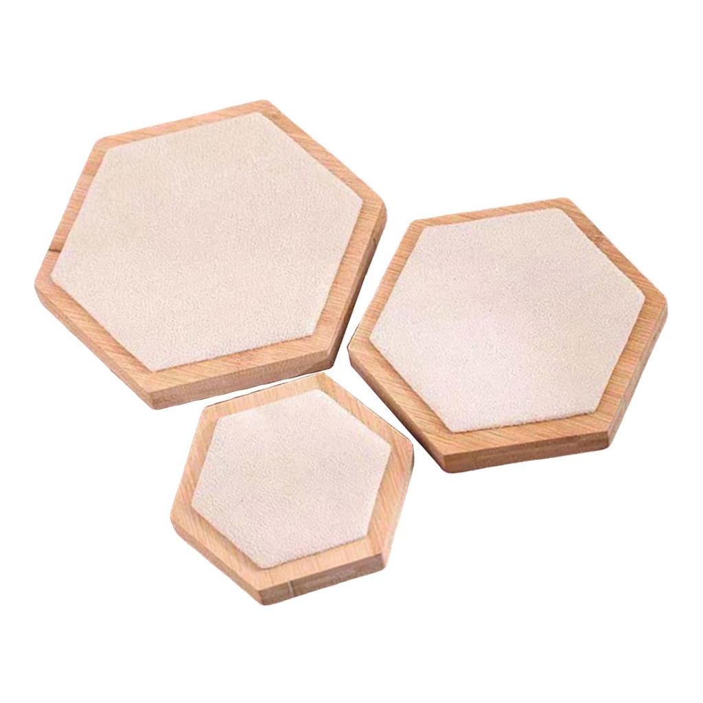 3pcs Wooden Jewelry Showcase Earrings Necklace Display Holder  beige velvet