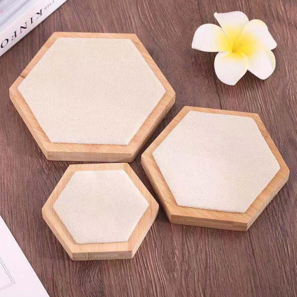 3pcs Wooden Jewelry Showcase Earrings Necklace Display Holder  beige velvet