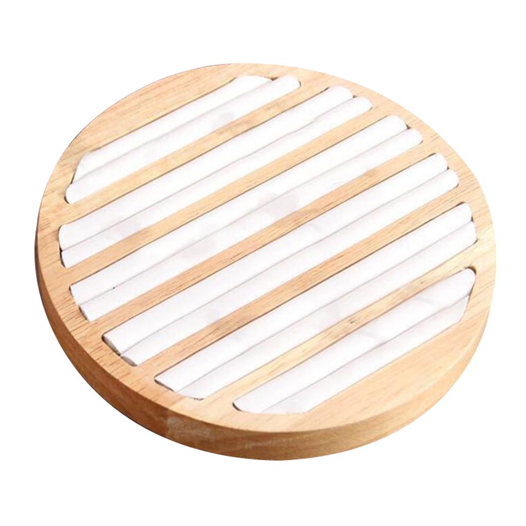 Round Wooden Jewelry Showcase Ring Display Tray Organizer White Leather