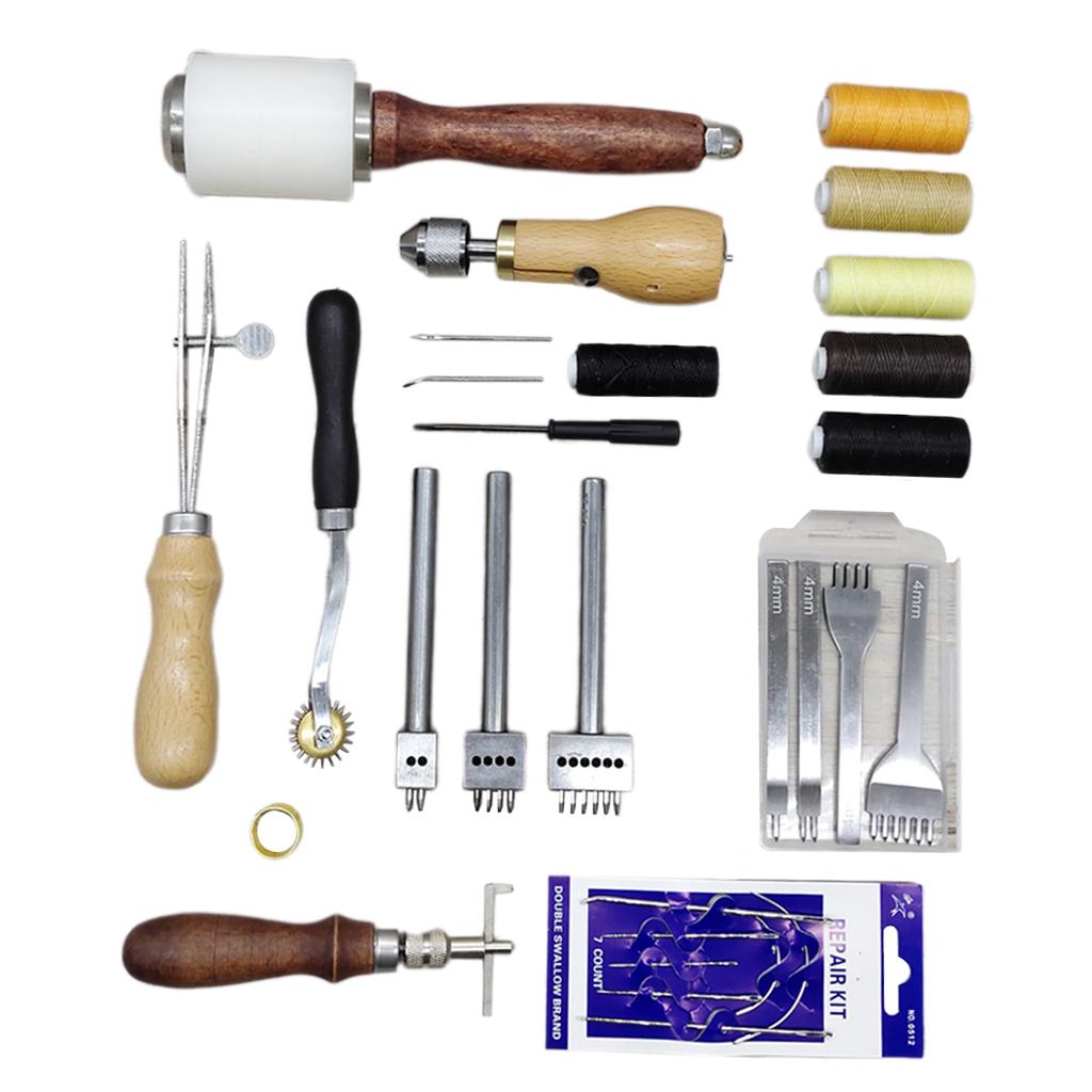 Leather Sewing Tools Set DIY Craft Hand Punching Awl Groover Thread Thimble