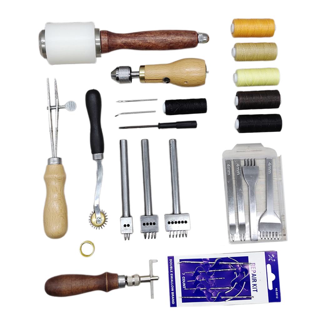 Leather Sewing Tools Set DIY Craft Hand Punching Awl Groover Thread Thimble