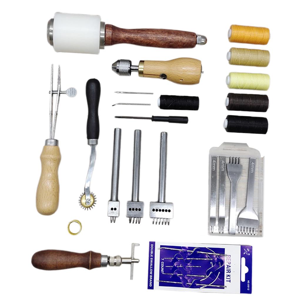 Leather Sewing Tools Set DIY Craft Hand Punching Awl Groover Thread Thimble