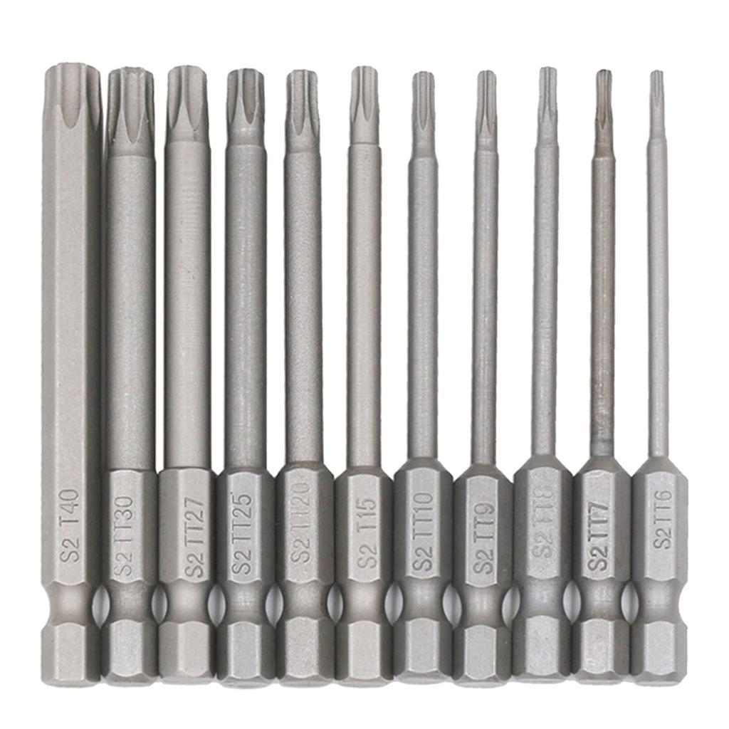 11pc Electric 1/4" Shank Screwdriver Hexagonal Magnetic Bits Hand Tool 100mm