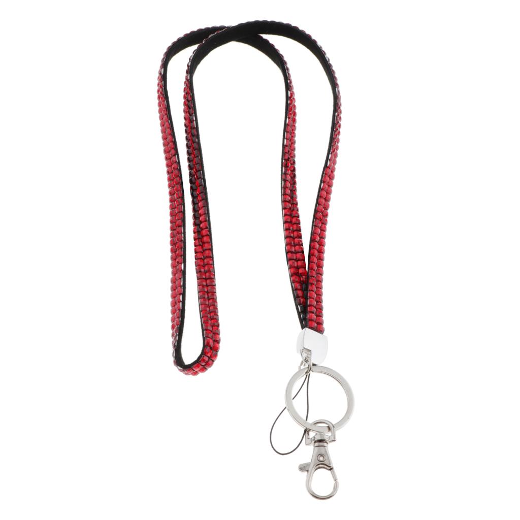 Lanyard ID Badge Card Holder Strap Sparkling Phone Neck Straps Red