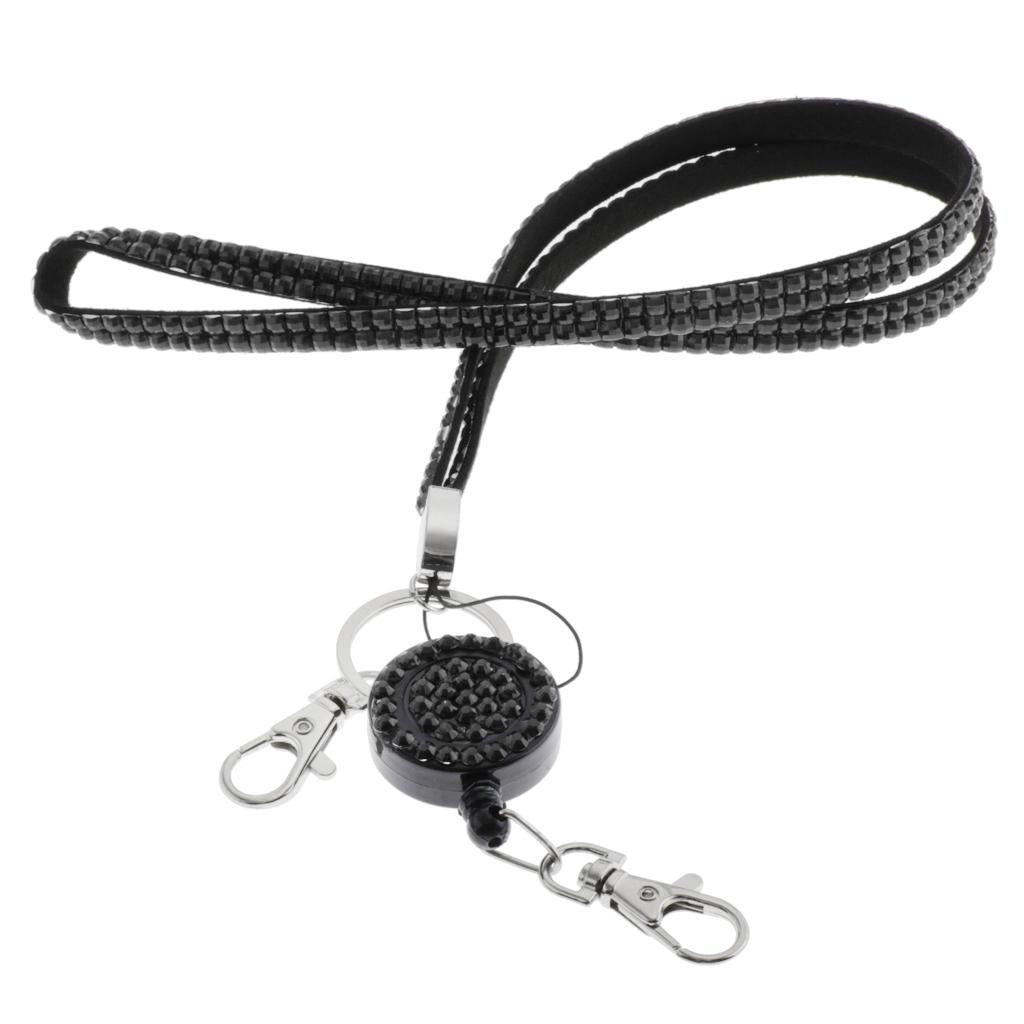 Lanyard ID Badge Card Holder Sparkling Phone Keys Neck Straps Black