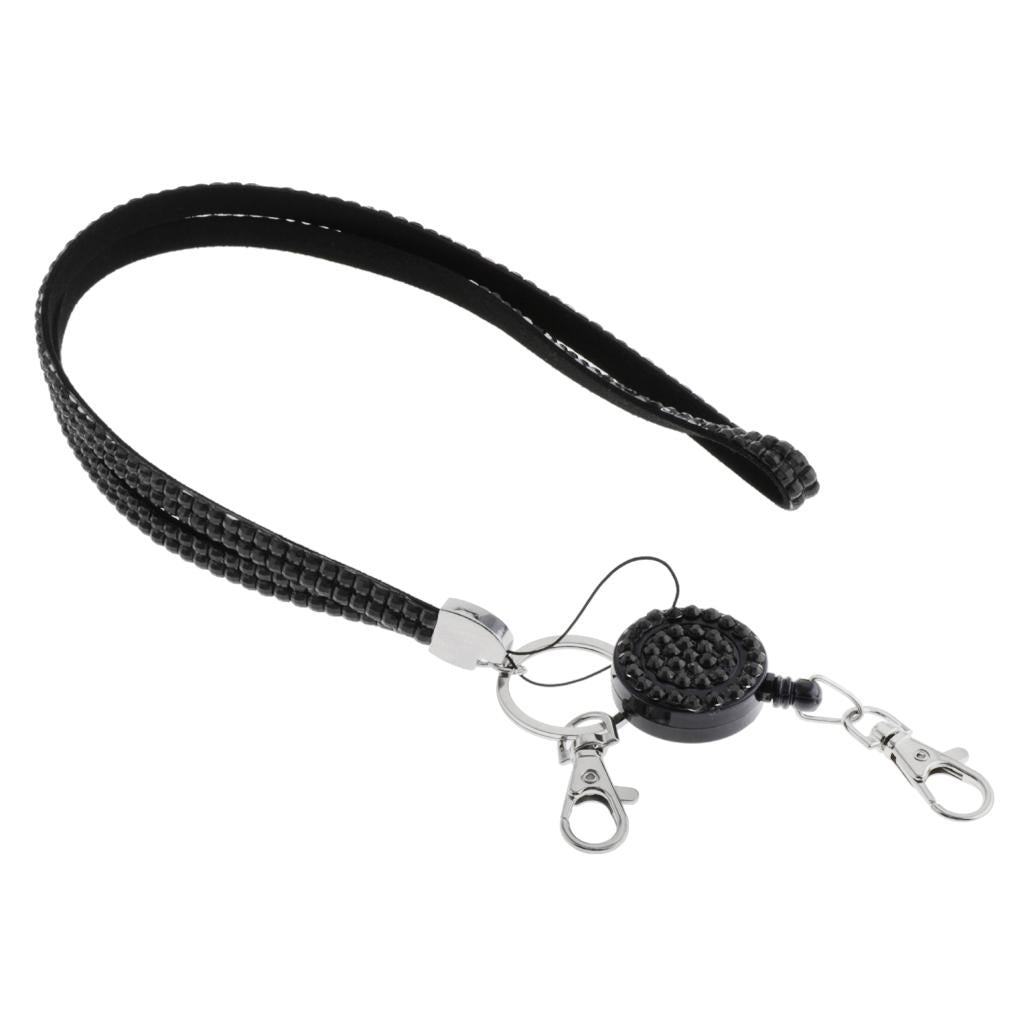 Lanyard ID Badge Card Holder Sparkling Phone Keys Neck Straps Black
