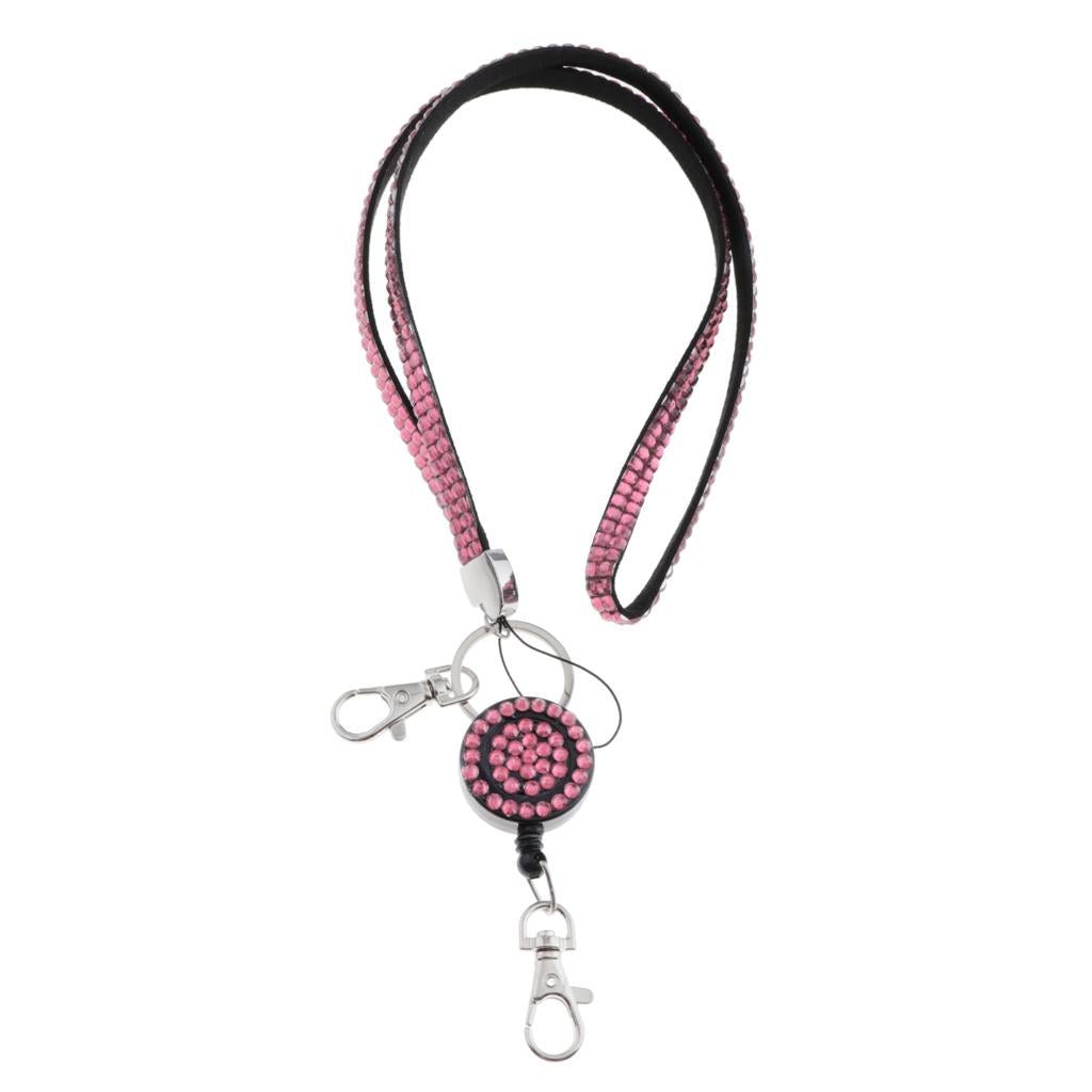 Lanyard ID Badge Card Holder Sparkling Phone Keys Neck Straps Pink