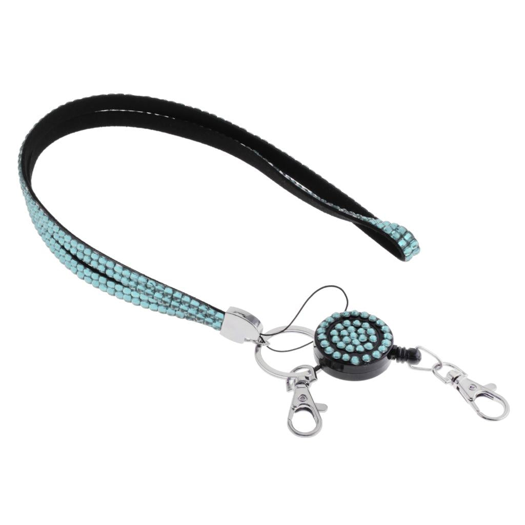 Lanyard ID Badge Card Holder Sparkling Phone Keys Neck Straps Light Blue