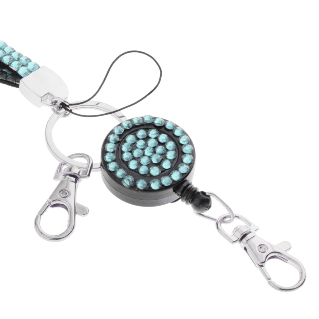 Lanyard ID Badge Card Holder Sparkling Phone Keys Neck Straps Light Blue