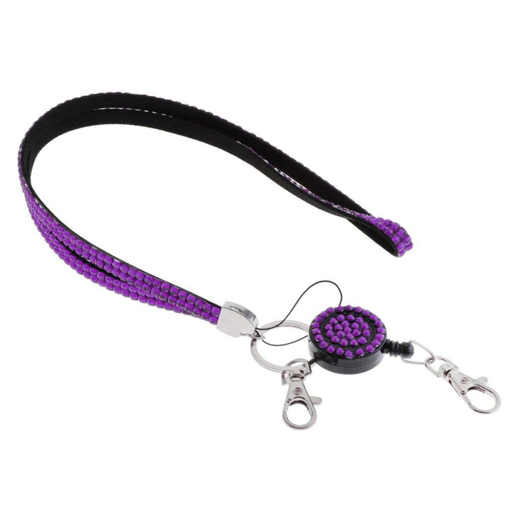 Lanyard ID Badge Card Holder Sparkling Phone Keys Neck Straps Purple