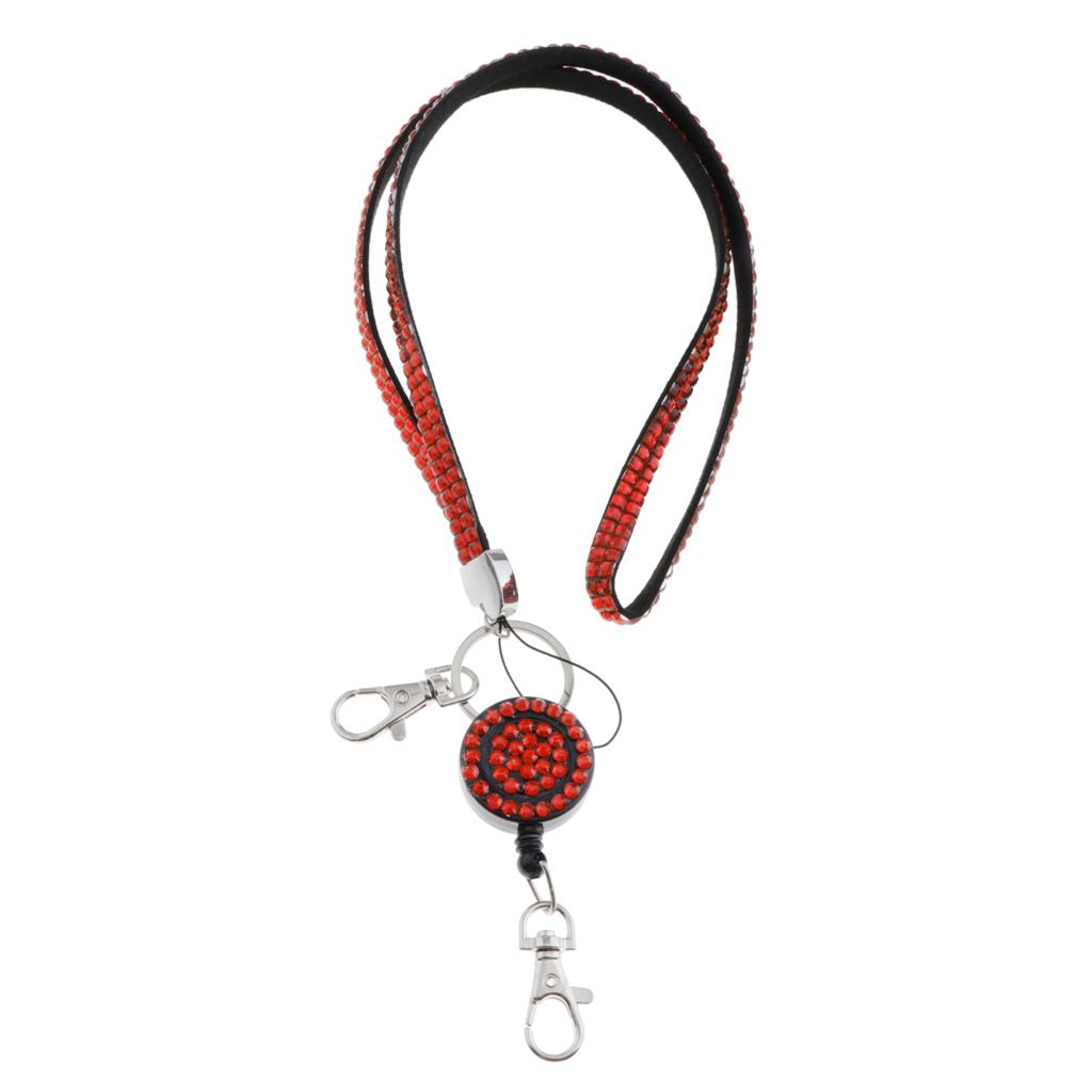 Lanyard ID Badge Card Holder Sparkling Phone Keys Neck Straps Red