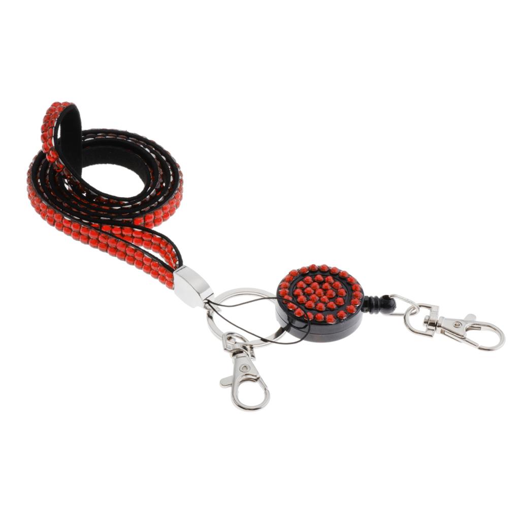 Lanyard ID Badge Card Holder Sparkling Phone Keys Neck Straps Red