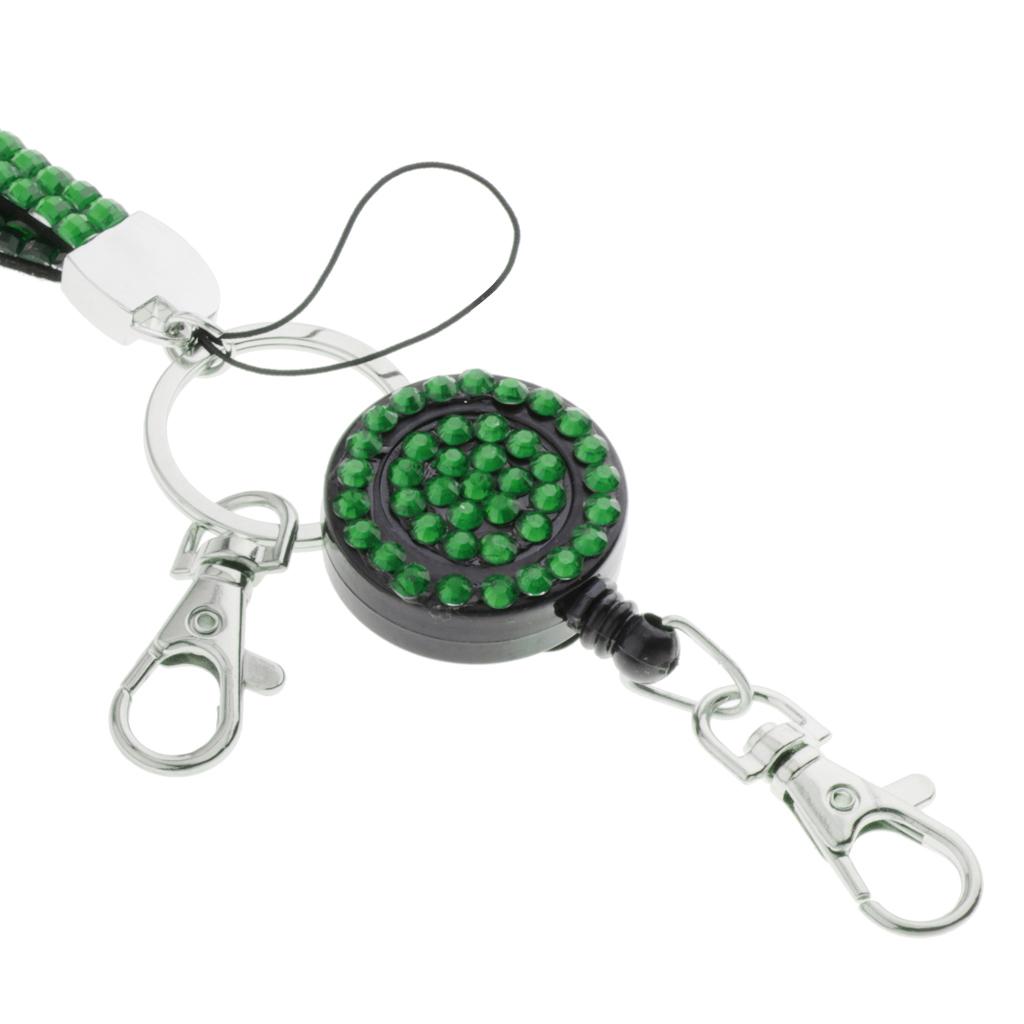 Lanyard ID Badge Card Holder Sparkling Phone Keys Neck Straps Dark Green