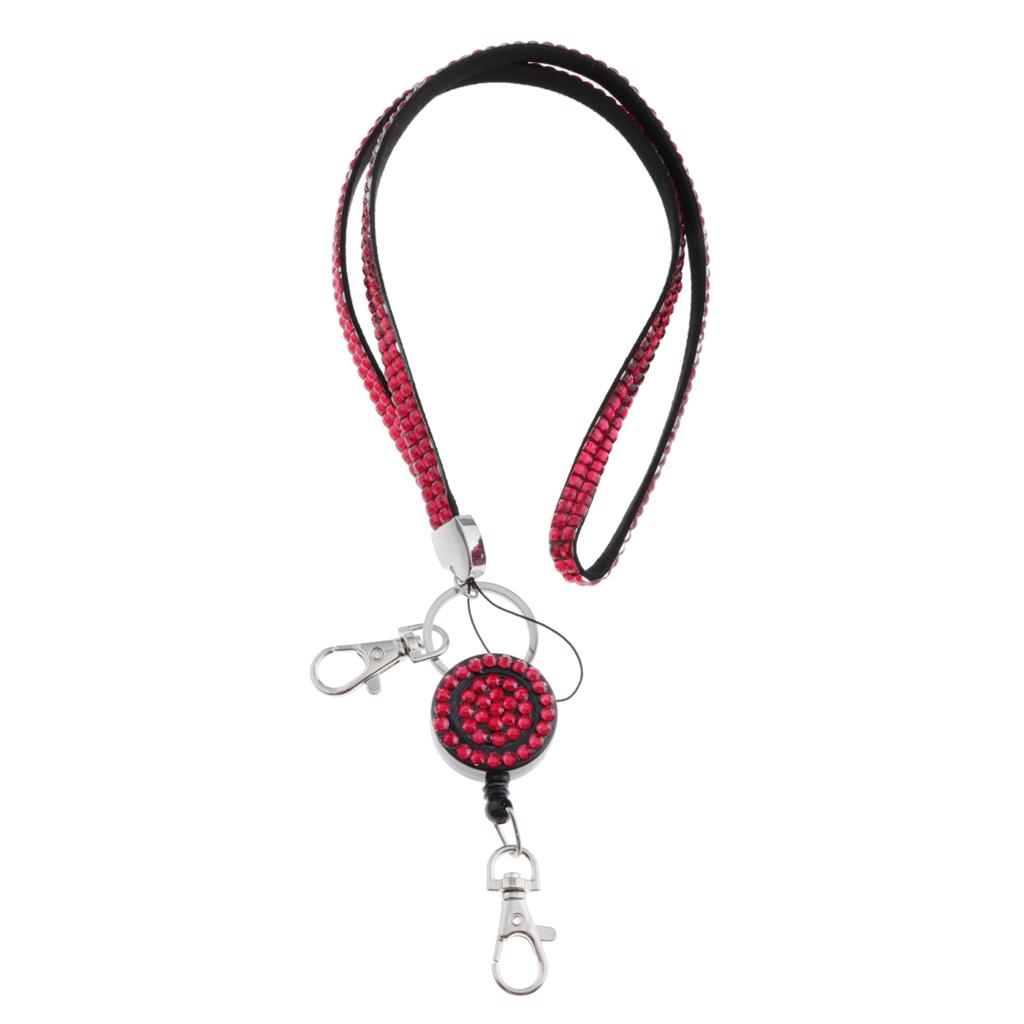 Lanyard ID Badge Card Holder Sparkling Phone Keys Neck Straps Rose Pink