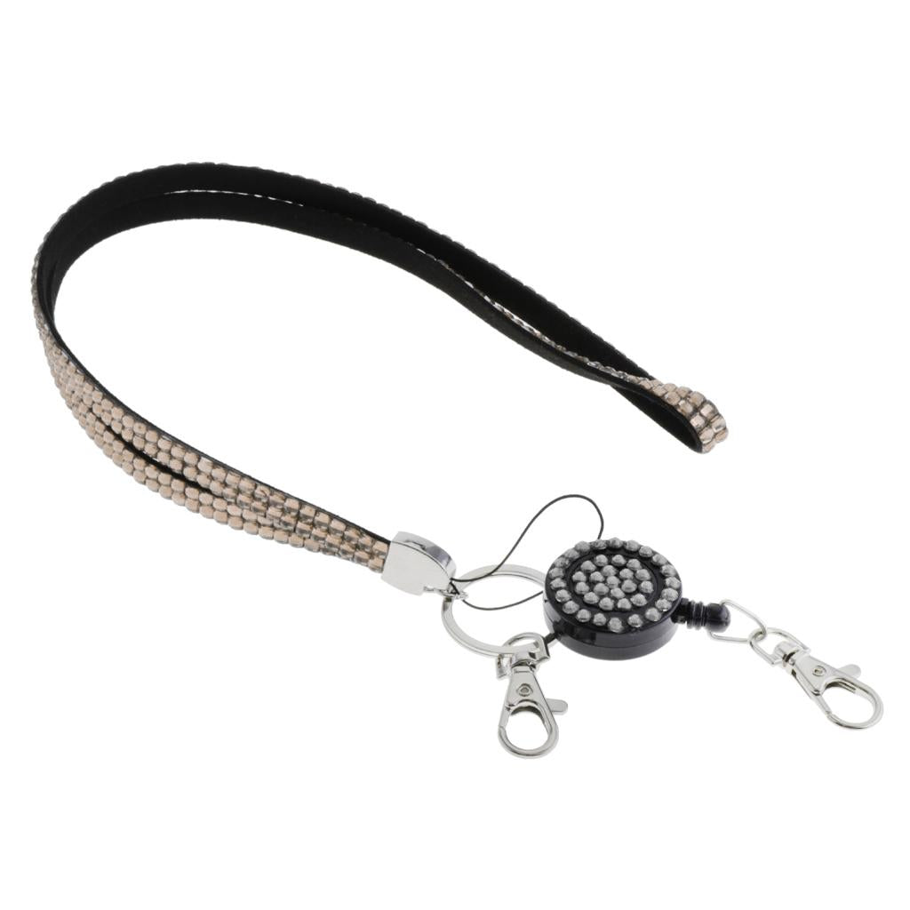 Lanyard ID Badge Card Holder Sparkling Phone Keys Neck Straps Gray