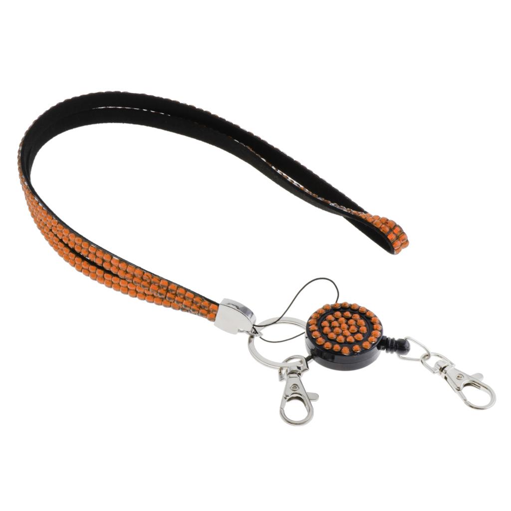 Lanyard ID Badge Card Holder Sparkling Phone Keys Neck Straps Orange