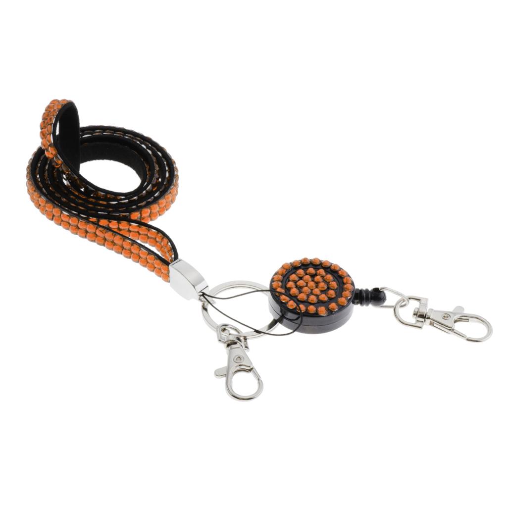 Lanyard ID Badge Card Holder Sparkling Phone Keys Neck Straps Orange