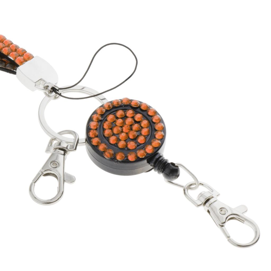 Lanyard ID Badge Card Holder Sparkling Phone Keys Neck Straps Orange