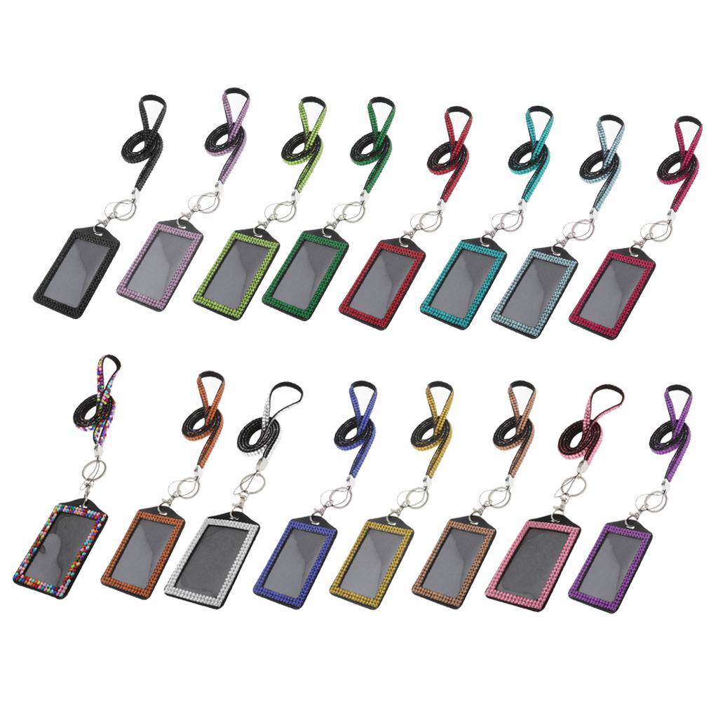 Shining ID Badge Holder w/ Lanyard Business Card Case School Office Supplies Black