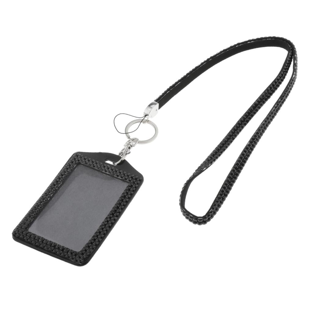 Shining ID Badge Holder w/ Lanyard Business Card Case School Office Supplies Black