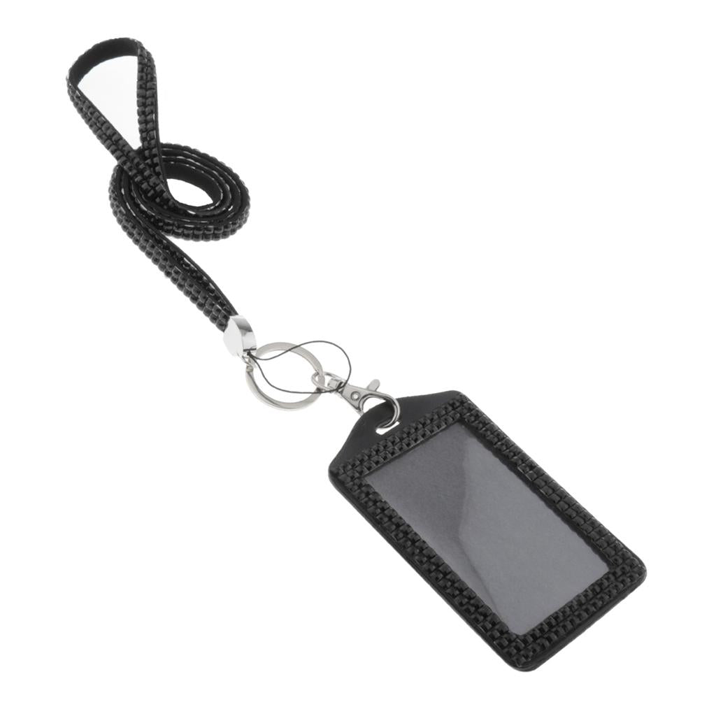 Shining ID Badge Holder w/ Lanyard Business Card Case School Office Supplies Black