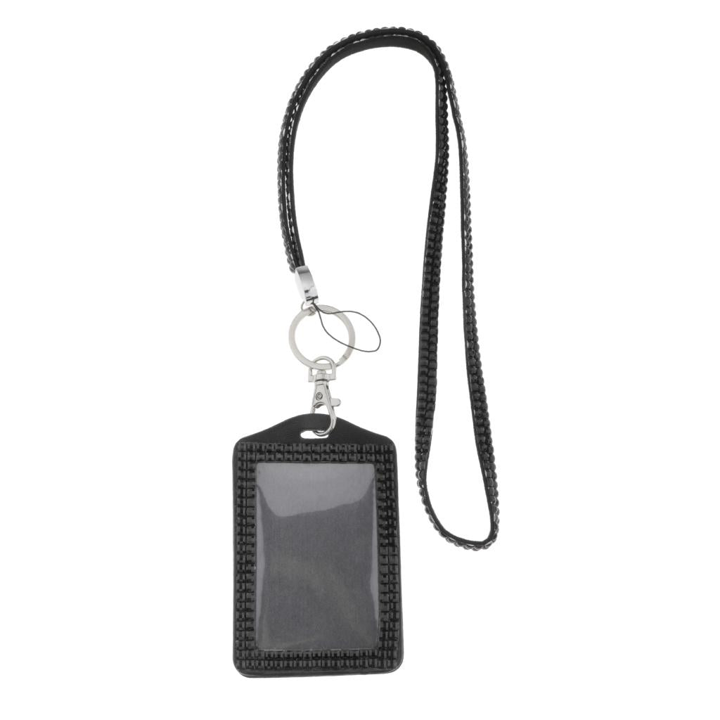 Shining ID Badge Holder w/ Lanyard Business Card Case School Office Supplies Black