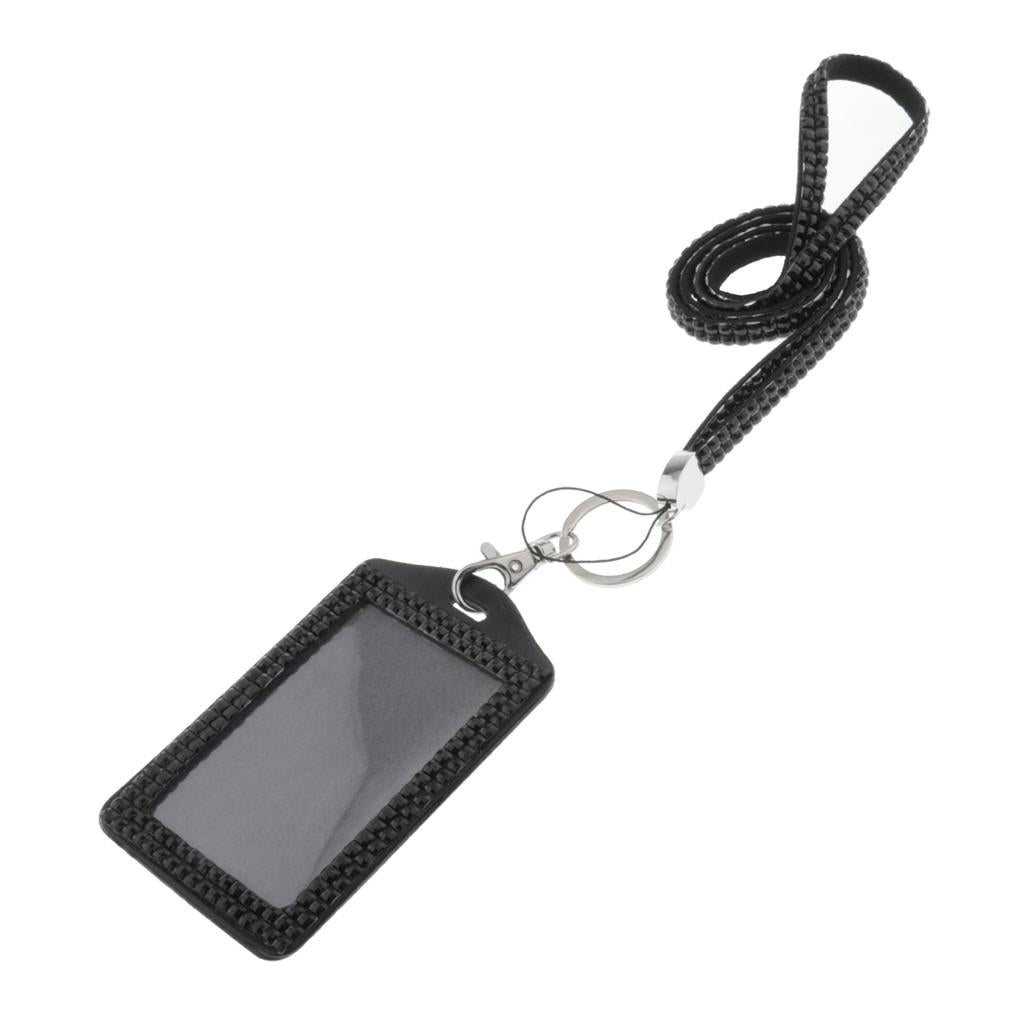 Shining ID Badge Holder w/ Lanyard Business Card Case School Office Supplies Black