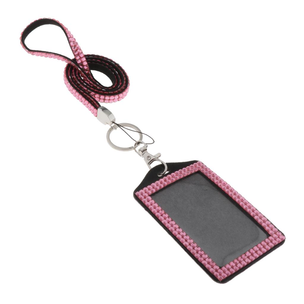 Shining ID Badge Holder w/ Lanyard Business Card Case School Office Supplies Pink