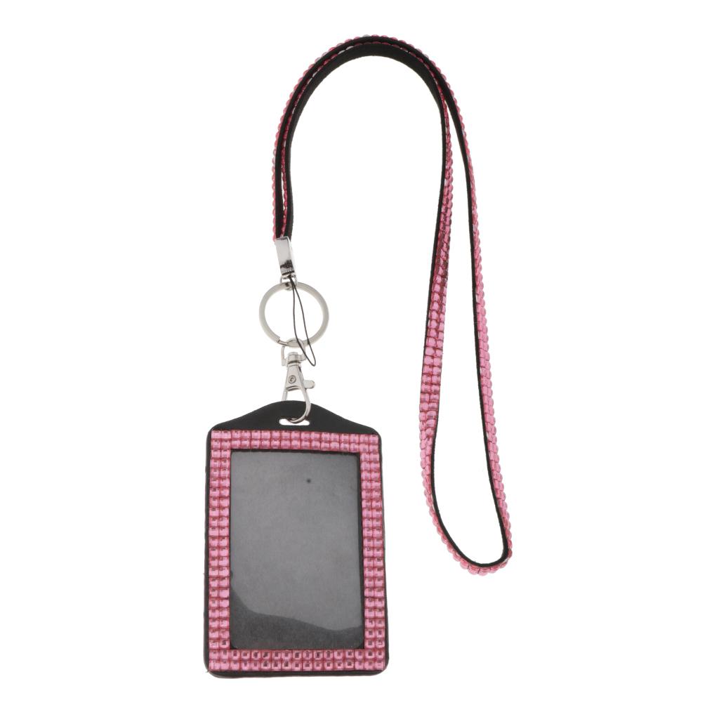 Shining ID Badge Holder w/ Lanyard Business Card Case School Office Supplies Pink