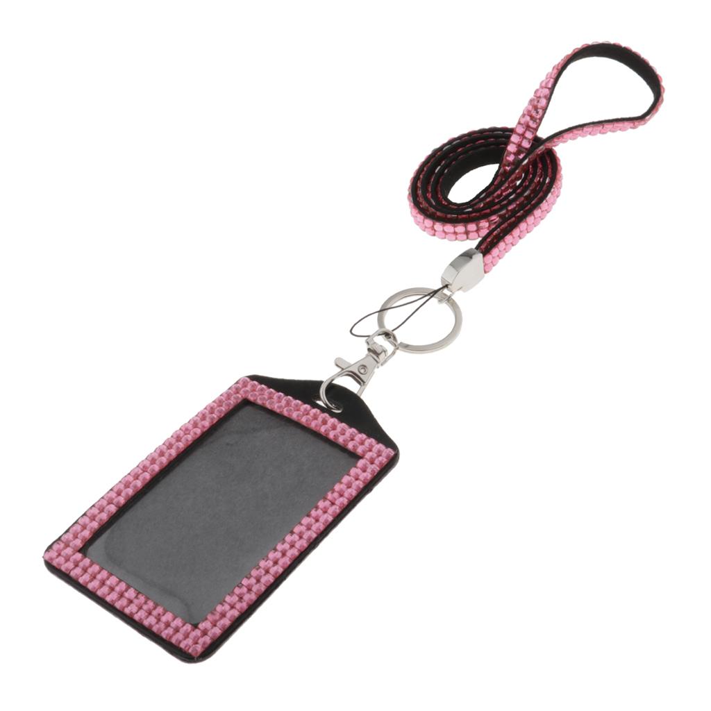 Shining ID Badge Holder w/ Lanyard Business Card Case School Office Supplies Pink