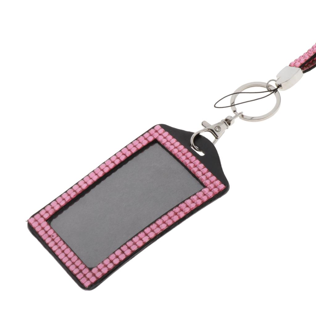 Shining ID Badge Holder w/ Lanyard Business Card Case School Office Supplies Pink