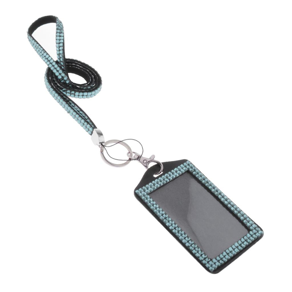 Shining ID Badge Holder w/ Lanyard Business Card Case School Office Supplies Light Blue