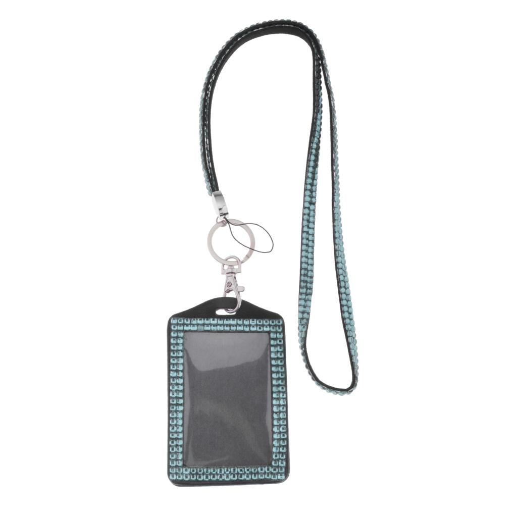 Shining ID Badge Holder w/ Lanyard Business Card Case School Office Supplies Light Blue