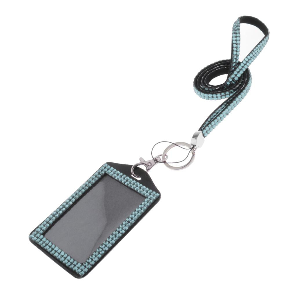 Shining ID Badge Holder w/ Lanyard Business Card Case School Office Supplies Light Blue