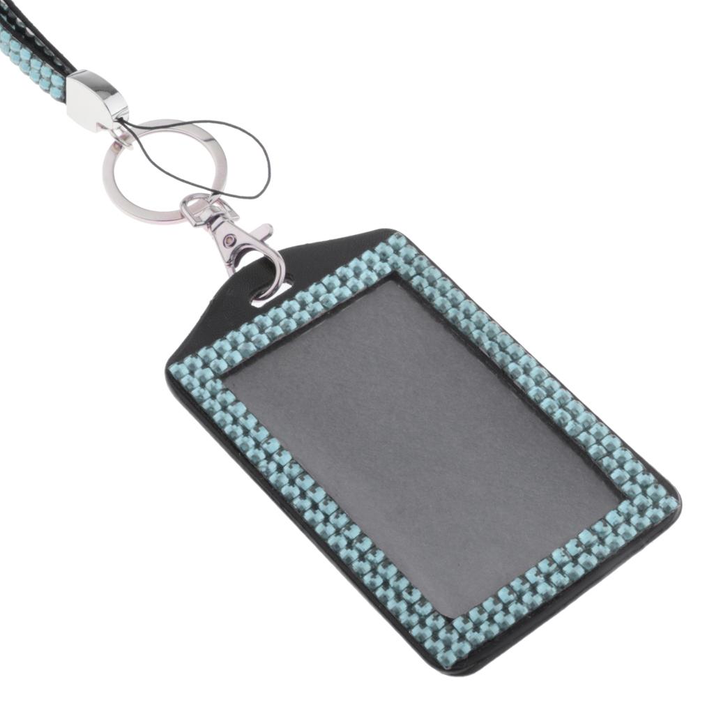 Shining ID Badge Holder w/ Lanyard Business Card Case School Office Supplies Light Blue