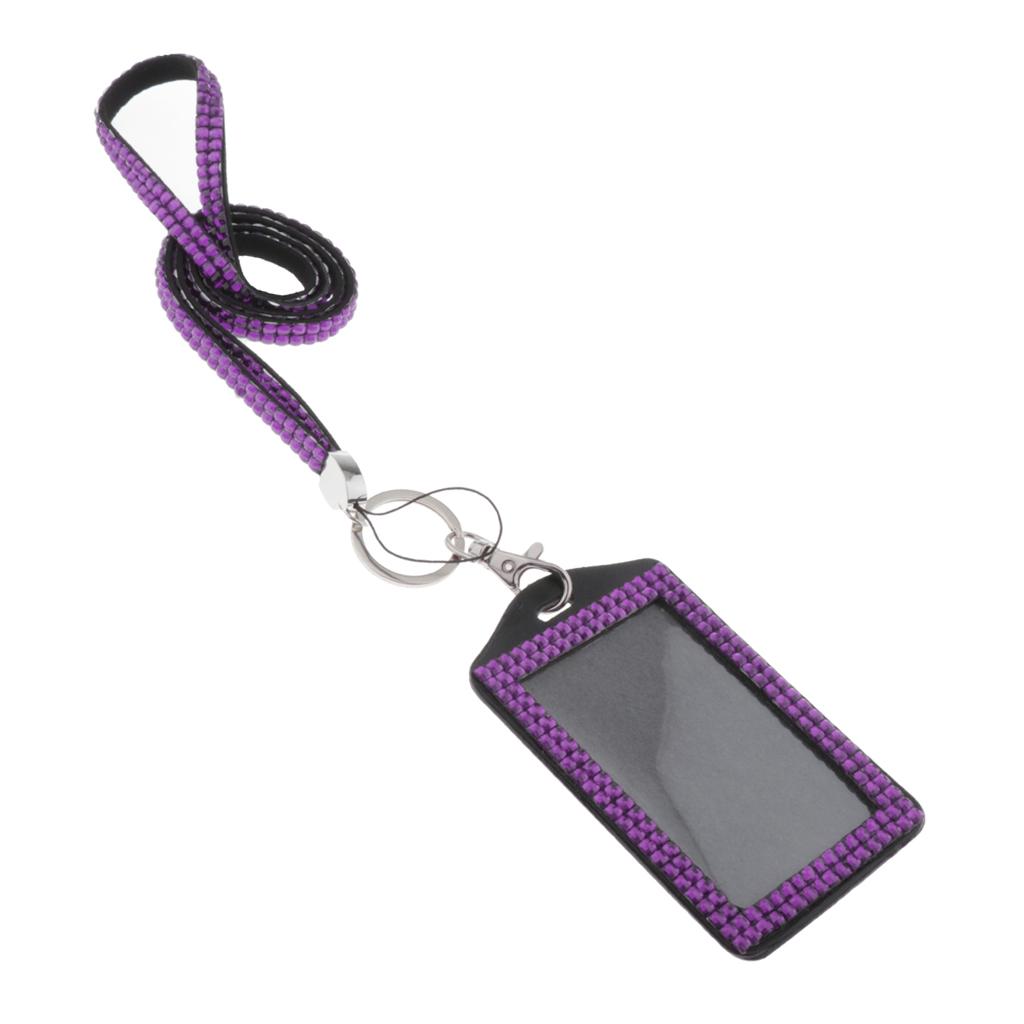 Shining ID Badge Holder w/ Lanyard Business Card Case School Office Supplies Purple