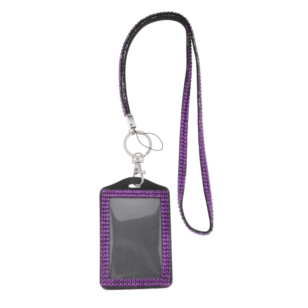 Shining ID Badge Holder w/ Lanyard Business Card Case School Office Supplies Purple