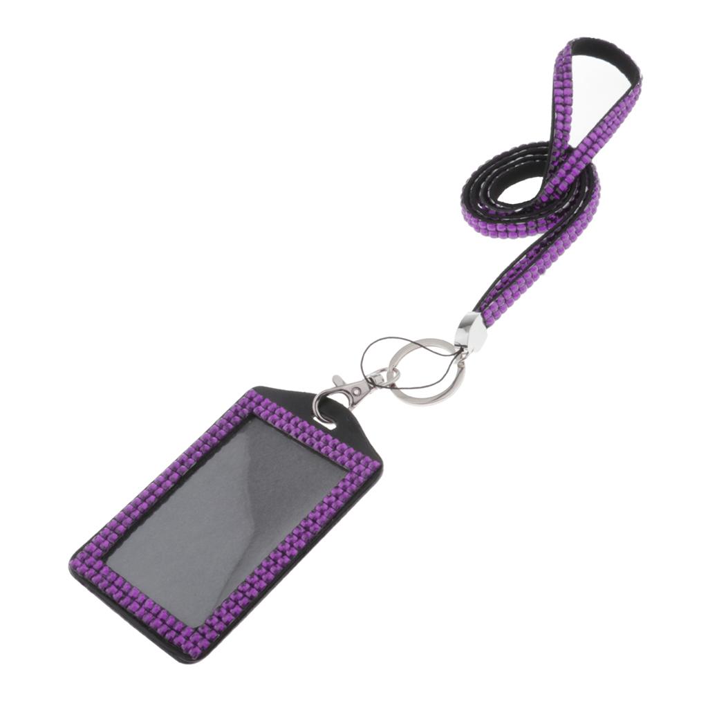 Shining ID Badge Holder w/ Lanyard Business Card Case School Office Supplies Purple