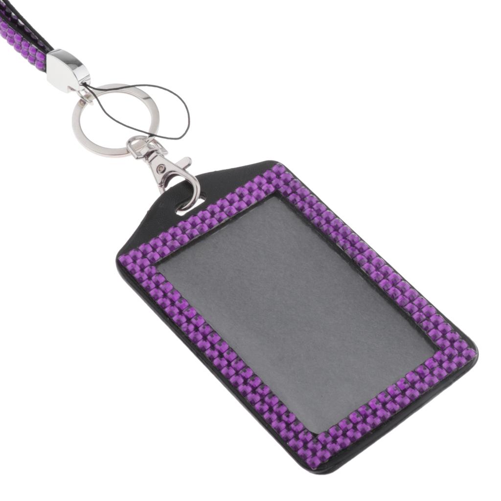 Shining ID Badge Holder w/ Lanyard Business Card Case School Office Supplies Purple