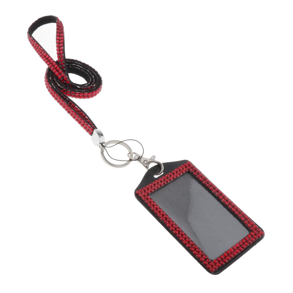 Shining ID Badge Holder w/ Lanyard Business Card Case School Office Supplies Red