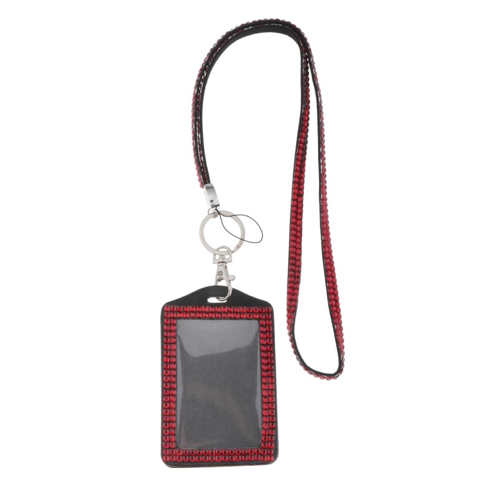 Shining ID Badge Holder w/ Lanyard Business Card Case School Office Supplies Red