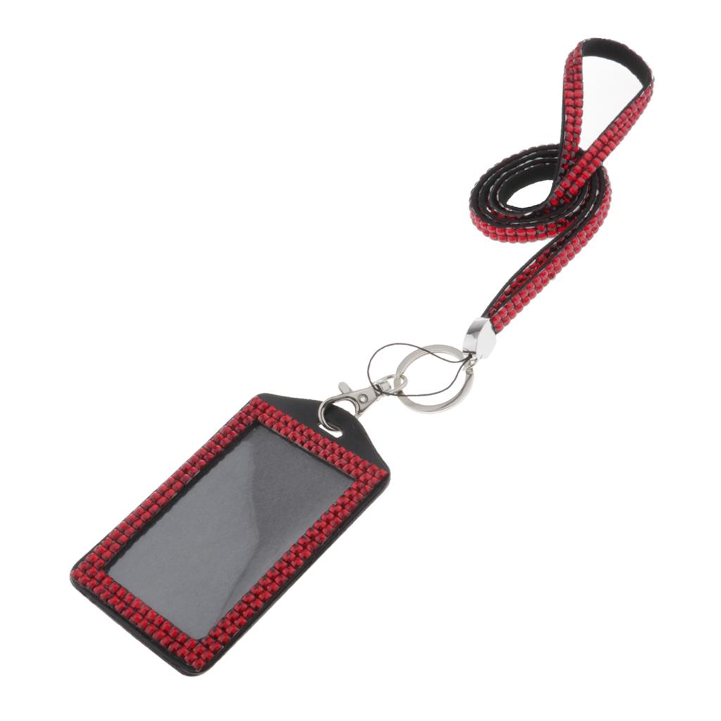 Shining ID Badge Holder w/ Lanyard Business Card Case School Office Supplies Red