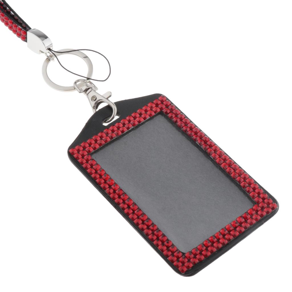 Shining ID Badge Holder w/ Lanyard Business Card Case School Office Supplies Red