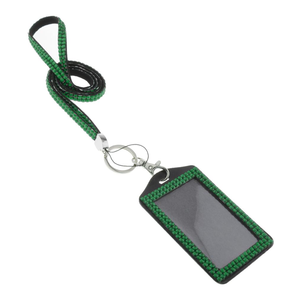 Shining ID Badge Holder w/ Lanyard Business Card Case School Office Supplies Dark Green