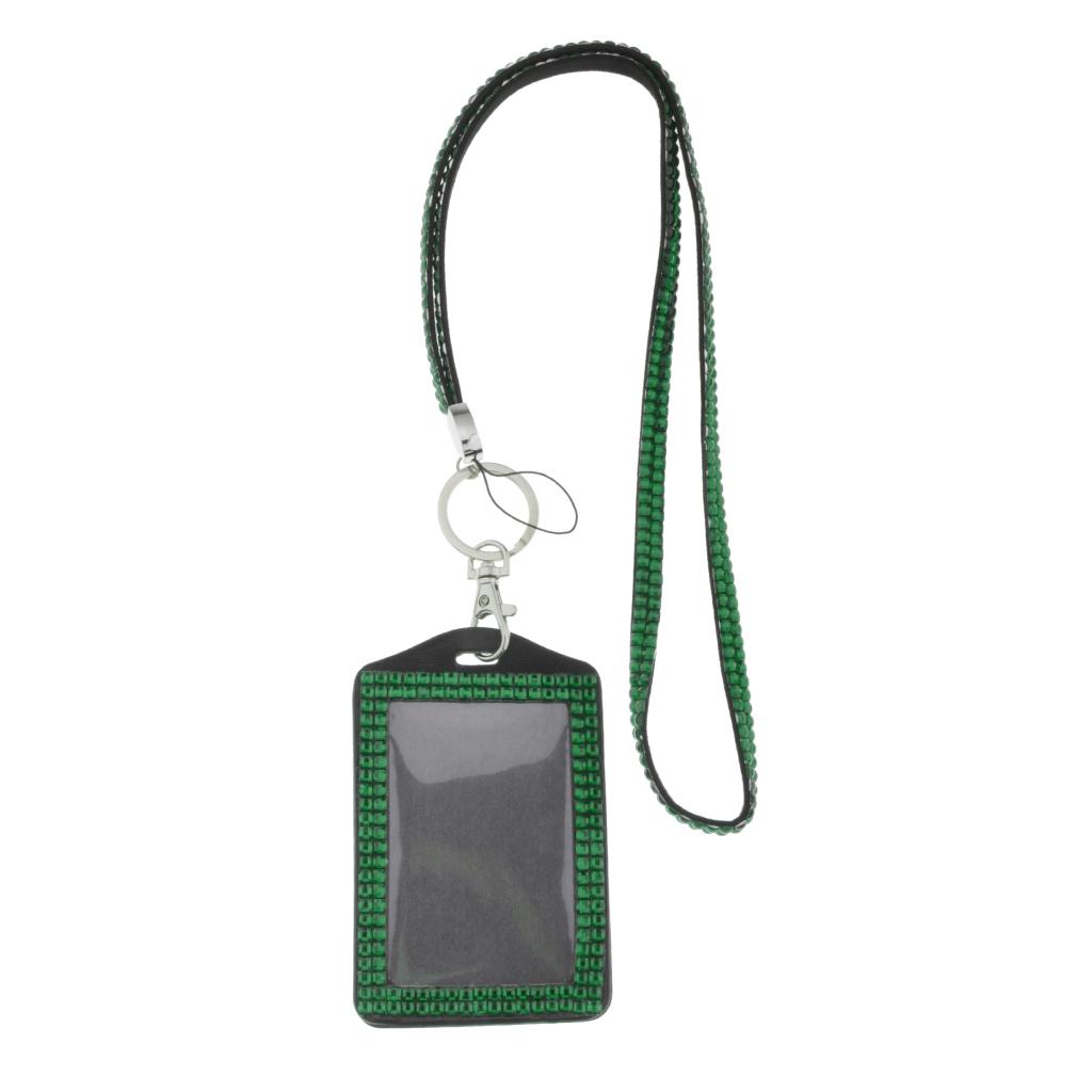 Shining ID Badge Holder w/ Lanyard Business Card Case School Office Supplies Dark Green