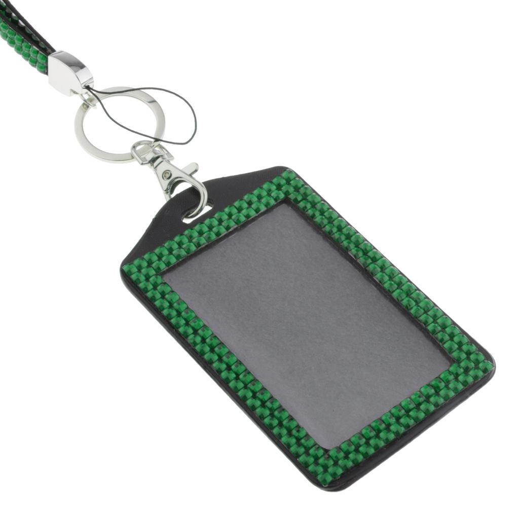 Shining ID Badge Holder w/ Lanyard Business Card Case School Office Supplies Dark Green