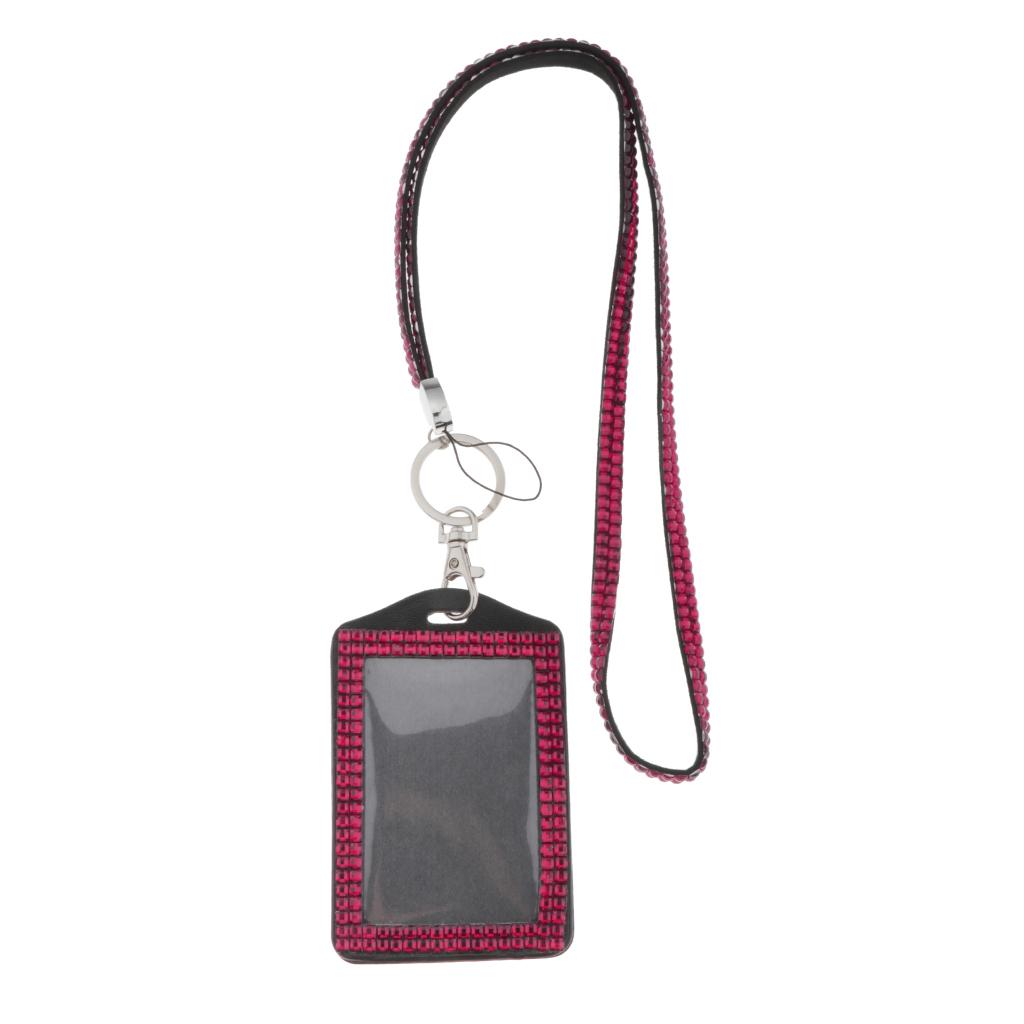 Shining ID Badge Holder w/ Lanyard Business Card Case School Office Supplies Rose Red